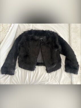 Fashion Nova Black Faux Fur Cropped Jacket